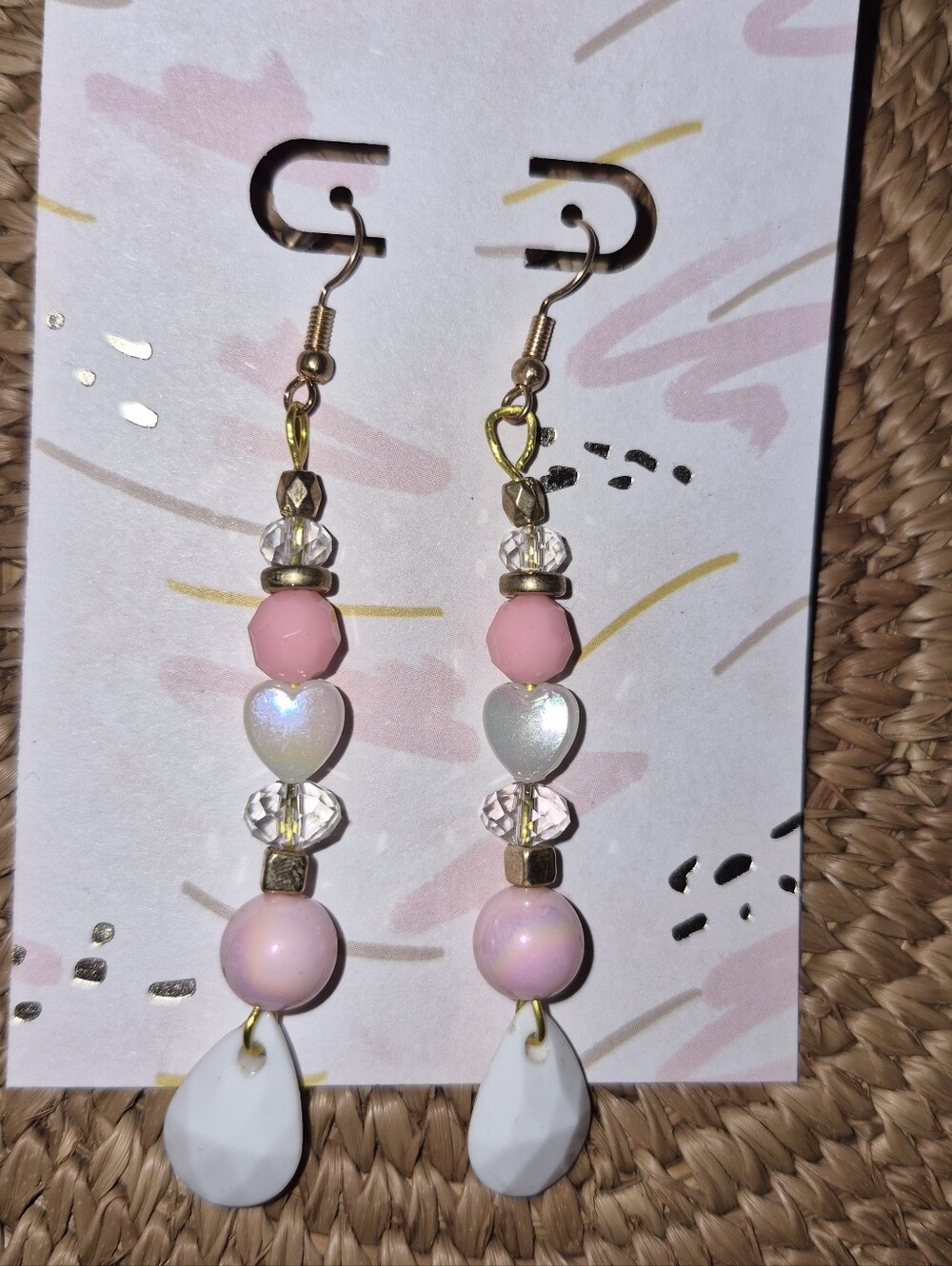 Pink & White Beaded Drop Earrings - Women Jewelry